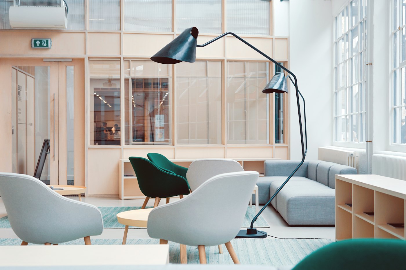 Bright open lounge with modern chairs