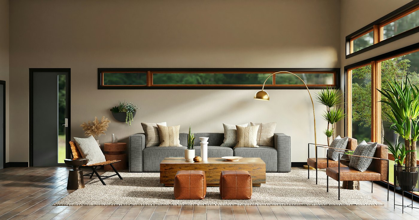 Modern living room with soft lighting